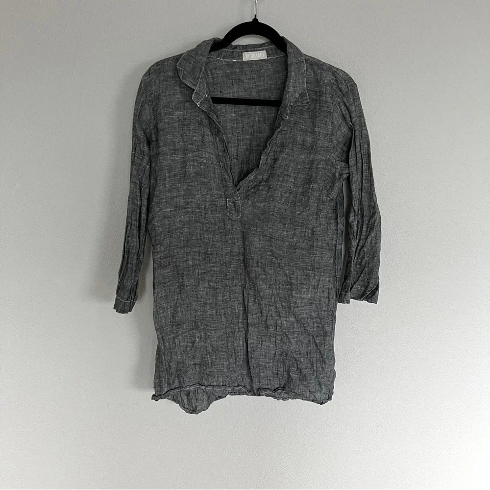 CP Shades Linen Tunic Top V-Neck Heather Black Grey Casual Women’s Boho XS